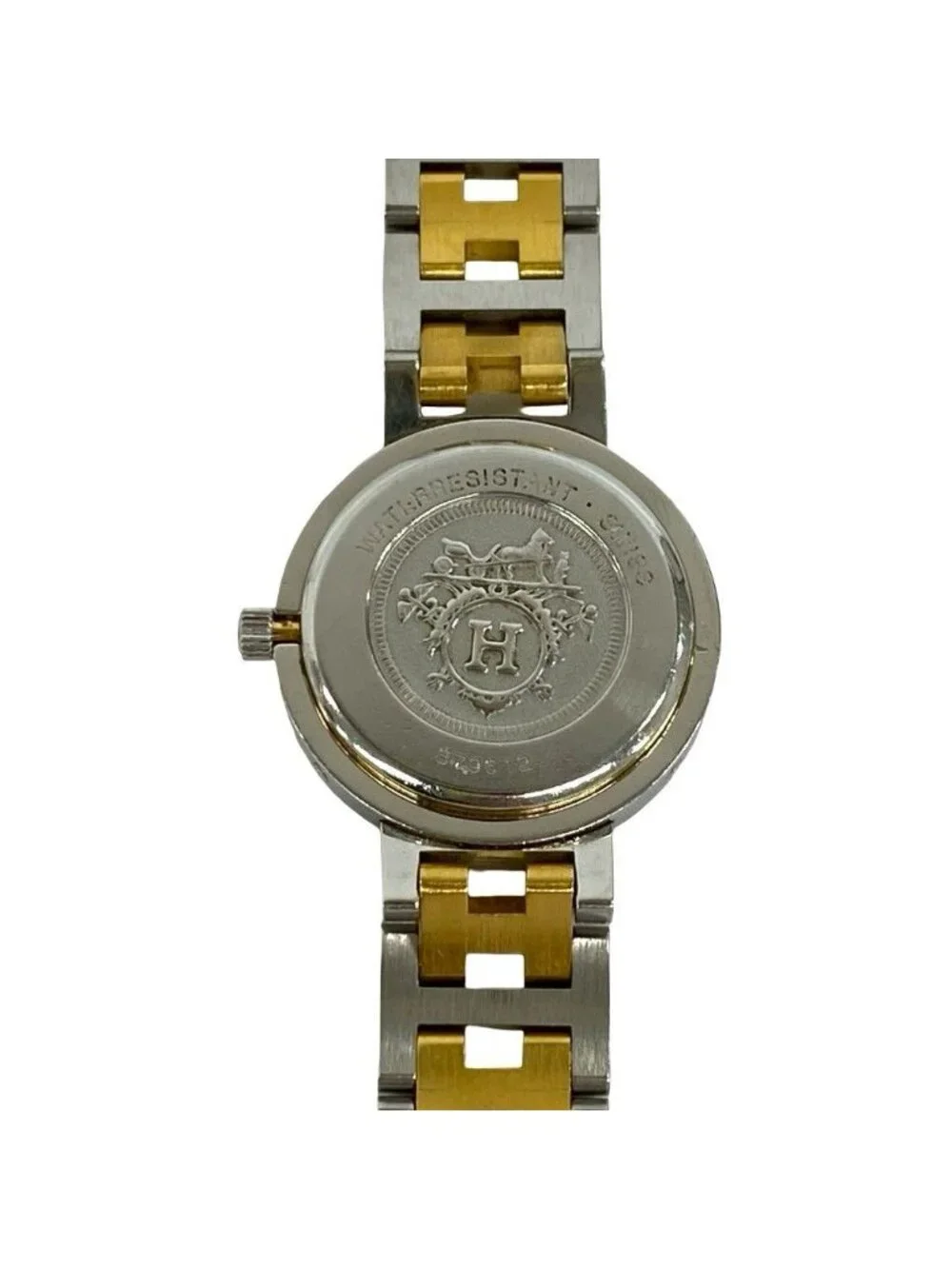 Hermes Clipper Stainless Steel Quartz Watch Wristwatch Silver Gold